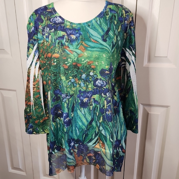 Source Unknown Tops - Source Unknown Floral Green and Blue Blouse